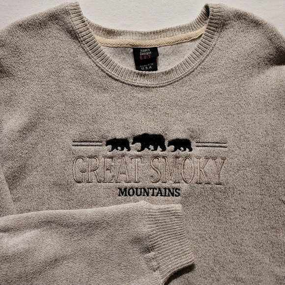 Other - Great Smokey Mountains Sweater Tight Knit 2-Toned Mens Large Embroidered Bears